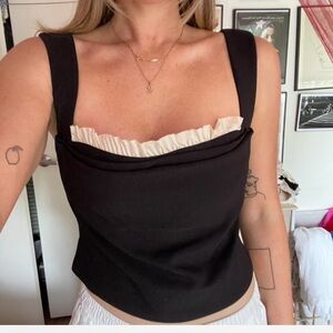 Antonio Melani black tank top with cream frilly trim